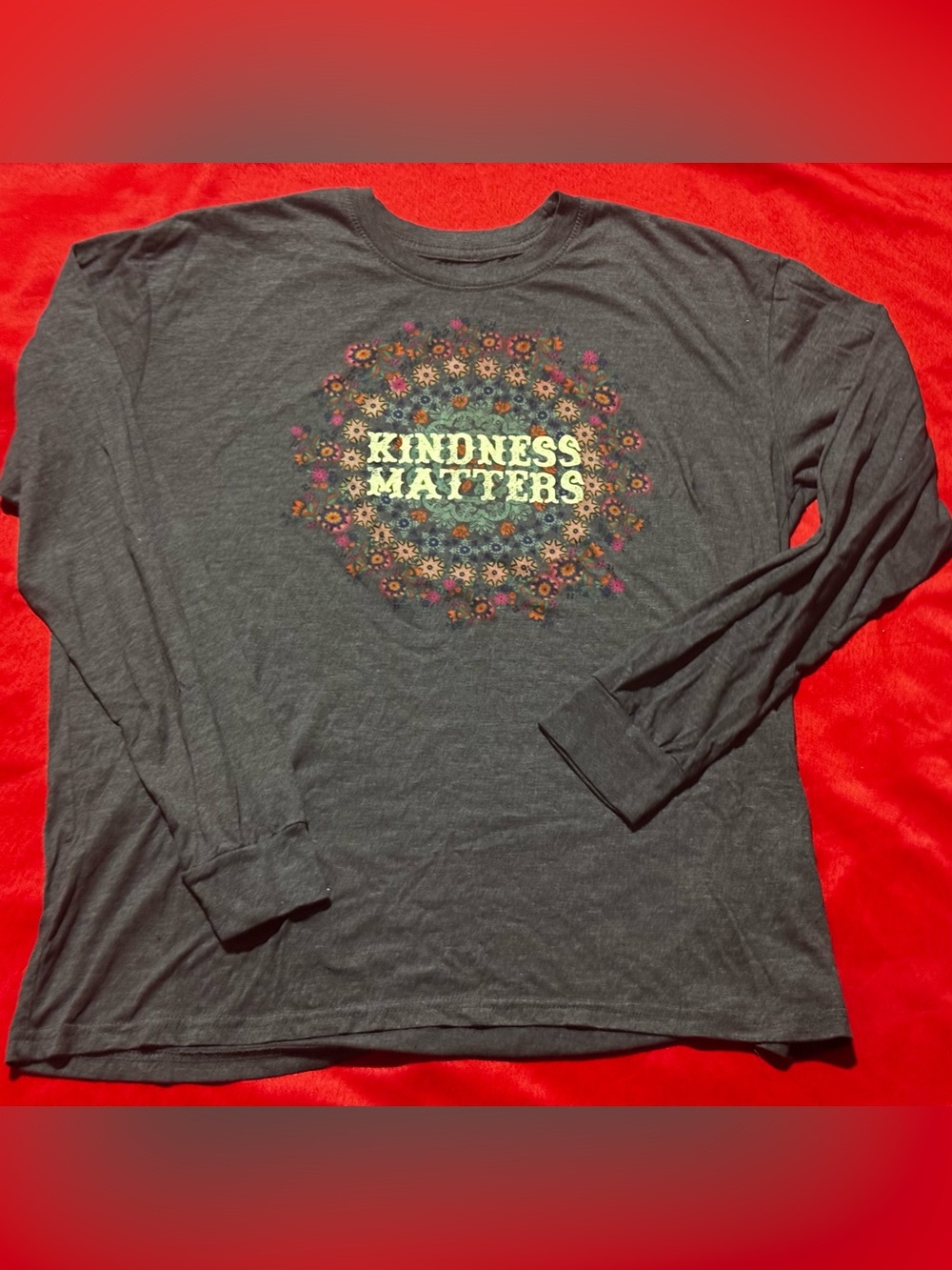 Kindness Matters Floral Graphic Long Sleeve Tee - Charcoal